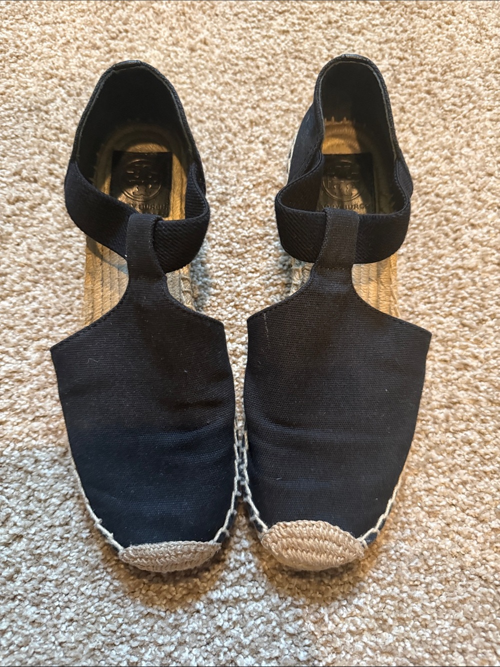 Tory Burch Black Women's Espadrille Flats with Elastic Strap